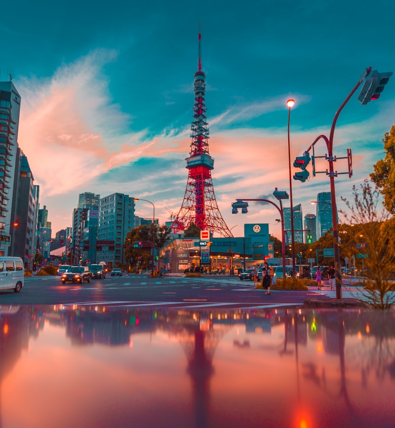 Iconic Tokyo Tower illuminated against evening sky